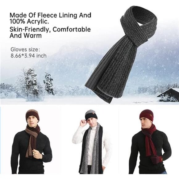 Winter Hats Scarf with Touchscreen Gloves and Beanie Hat Set with Fleece Lined - Picture 1 of 6